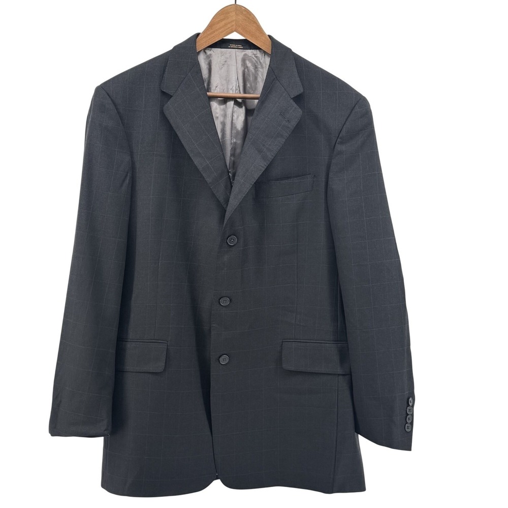 Hart Schaffner Marx Blazer Mens 42R Grey Windowpane 3 Button Sport Coat Jacket